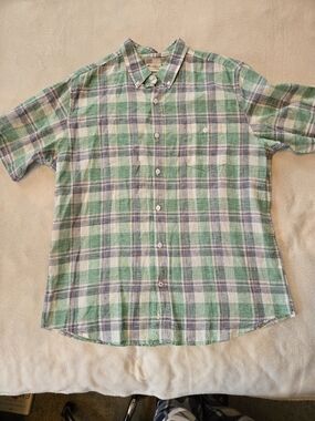 Casual Green Plaid Short-Sleeve Button-Down Shirt